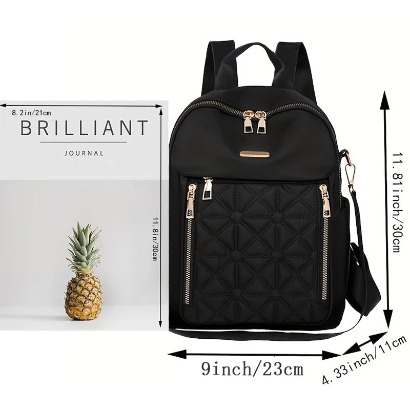 Chic Quilted Anti-theft Motorbike Backpack Multi Outer Zipper Pockets, Compact Fashion Rucksack for Leisure Outdoor Strolls
