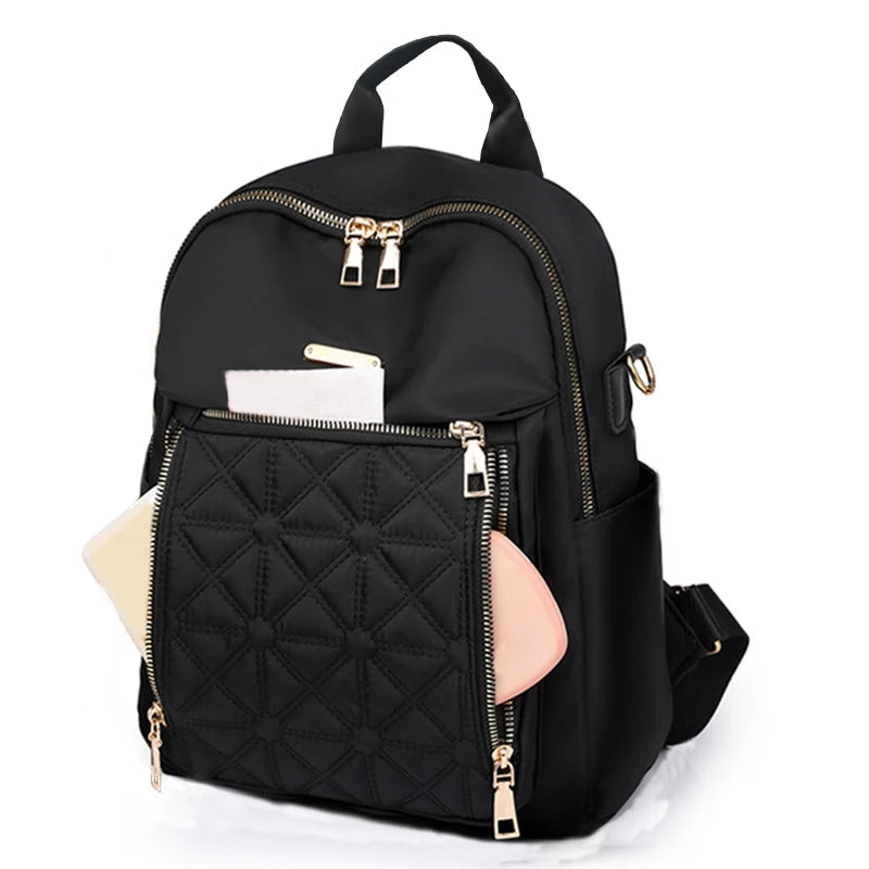 Chic Quilted Anti-theft Motorbike Backpack Multi Outer Zipper Pockets, Compact Fashion Rucksack for Leisure Outdoor Strolls