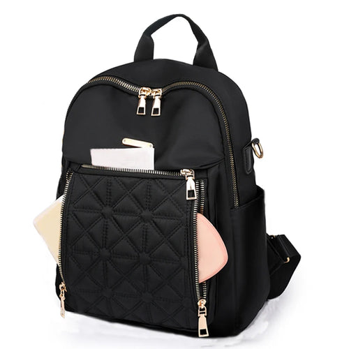 Chic Quilted Anti-theft Motorbike Backpack Multi Outer Zipper Pockets, Compact Fashion Rucksack for Leisure Outdoor Strolls