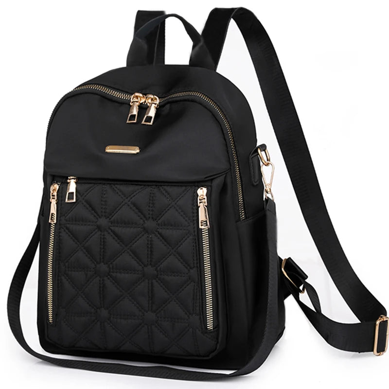 Chic Quilted Anti-theft Motorbike Backpack Multi Outer Zipper Pockets, Compact Fashion Rucksack for Leisure Outdoor Strolls