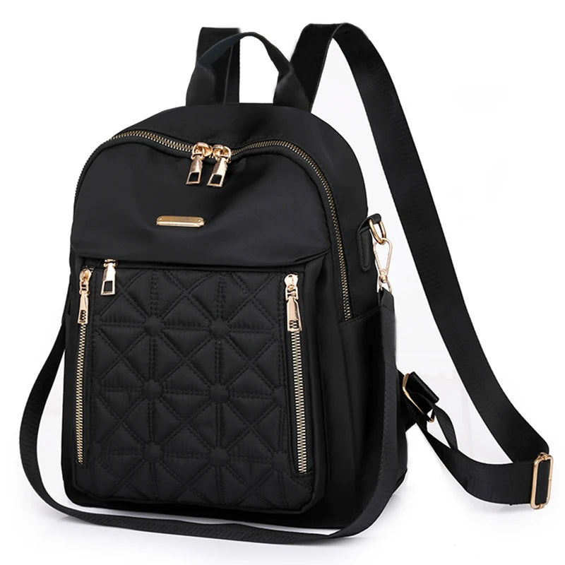 Chic Quilted Anti-theft Motorbike Backpack Multi Outer Zipper Pockets, Compact Fashion Rucksack for Leisure Outdoor Strolls