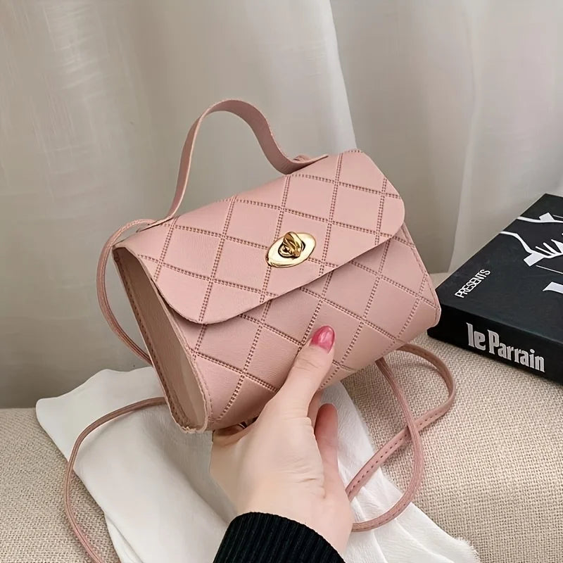 Korean Style Diamond Quilted Square Bag for Women Trendy Top Handle Crossbody Bag  Chain Underarm Purse Fashion Shoulder Bag