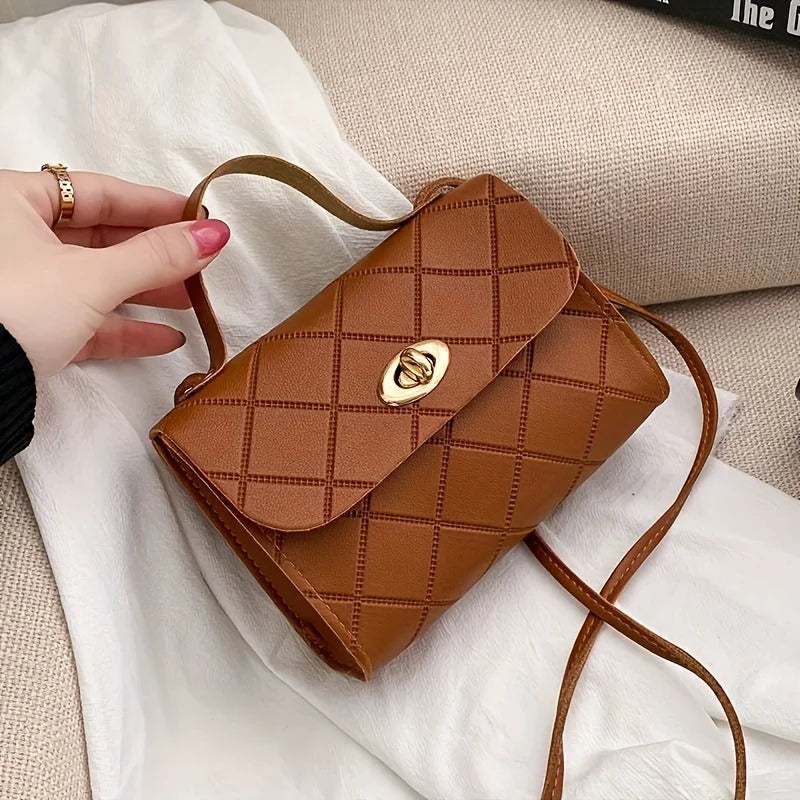 Korean Style Diamond Quilted Square Bag for Women Trendy Top Handle Crossbody Bag  Chain Underarm Purse Fashion Shoulder Bag